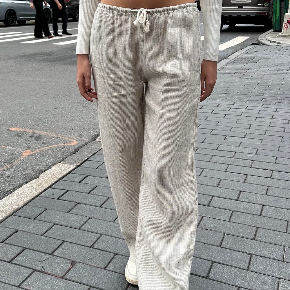 Brandy Melville Anastasia Beige Striped Linen Pants
